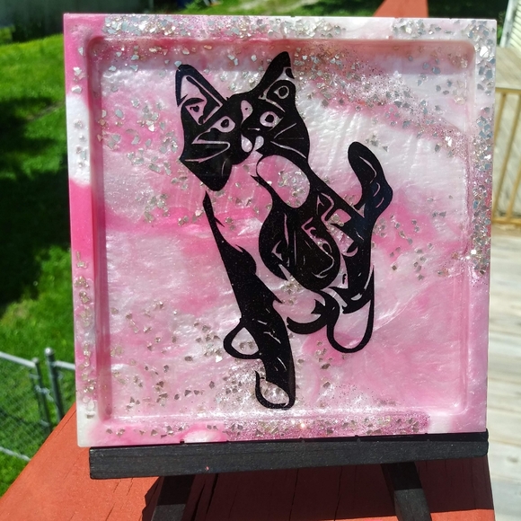 Hand Crafted Other - HANDMADE Cat Coaster Resin Art Glitter Cute Pink